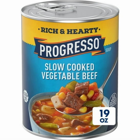 Progresso Rich & Hearty, Slow Cooked Vegetable Beef Canned Soup Gluten Free 19 oz (Pack of 3)