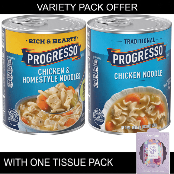 Progresso Rich and Hearty Chicken Homestyle Noodles and Traditional Chicken Noodle Soup Variety Pack, 19 oz Cans