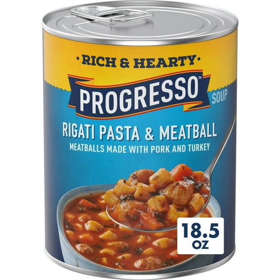 Progresso Rigati Pasta and Meatball Soup, Rich and Hearty Canned Soup, 18.5 oz