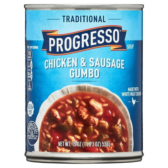 Progresso Traditional, Chicken & Sausage Gumbo Canned Soup, Gluten Free, 19 oz. (Pack of 6)