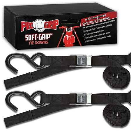 Progrip Powersports Motorcycle Soft Loop Tie Down Straps Lab Tested (2 Pack) Blk