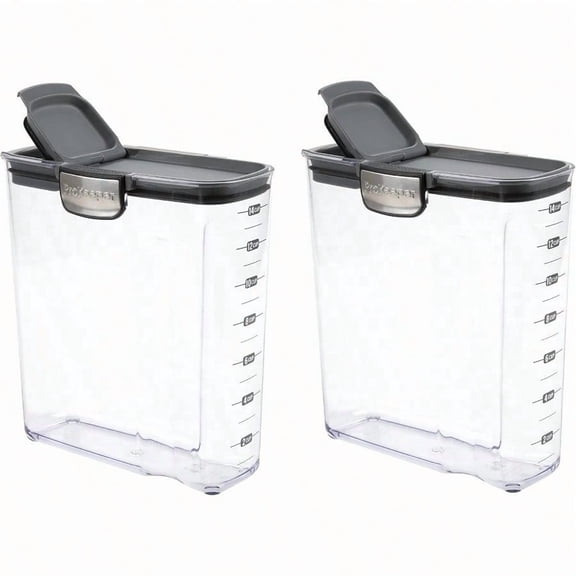 Progrive International ProKeeper+ Clear Plastic Airtight Food Baker's Kitchen Storage Organization Container Canister Set with Magnetic Accories 2- Piece Set Cereal 4.2-Quart