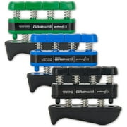 Prohands Gripmaster Rehab Hand Exerciser, Finger Exerciser Hand Grip Strengthener, Spring-Loaded, Finger-Piston System, Added Palm Cushion, Green, Blue, Black High Resistance, Set of 3