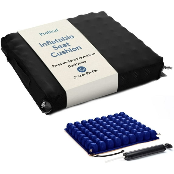 Proheal 2" Inflatable Wheelchair Seat Air Cushion 18 x 18 - Includes Pump, Nylon Cover, and Repair Kit