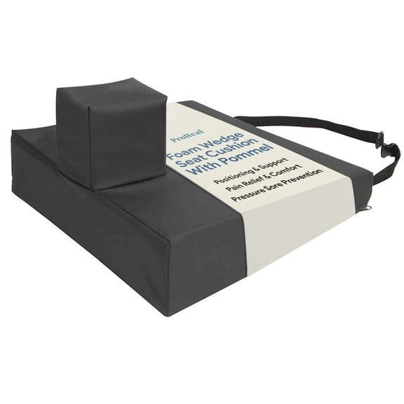 Proheal 3" Foam Wedge Seat Cushion with Pommel 16x16x3-1.5" - High Density Foam with Removable Stretch Nylon Cover