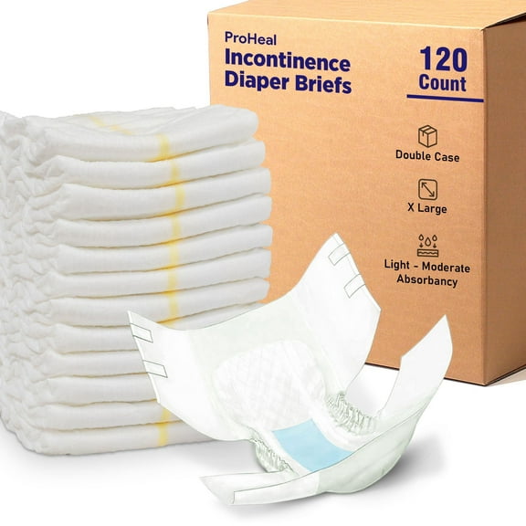 Proheal Adult Incontinence Briefs (120 Count, XL) Moderate Absorbency Disposable Adult Diapers with Moisture and Odor Lock