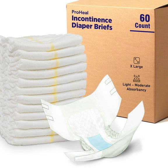 Proheal Disposable Adult Diaper Briefs (60 Pack, XL) Light-Moderate Incontinence Absorbency