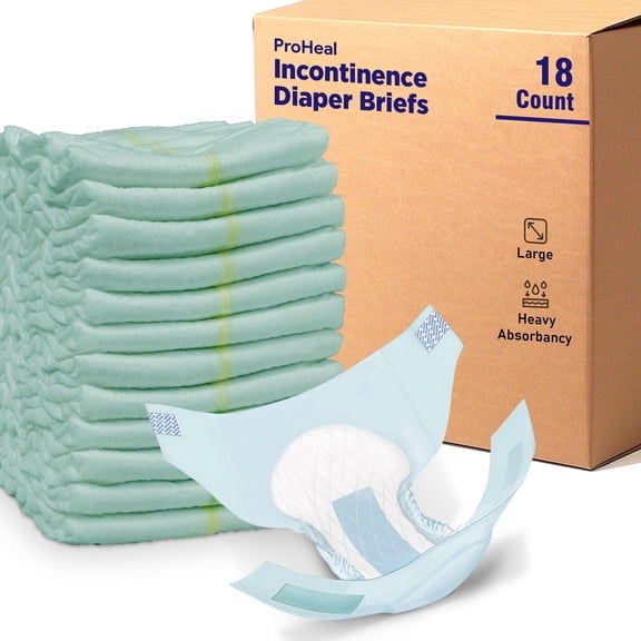 Proheal Disposable Adult Incontinence Diaper Briefs (18 Count - L) Heavy Absorbency for Moisture and Odor Lock