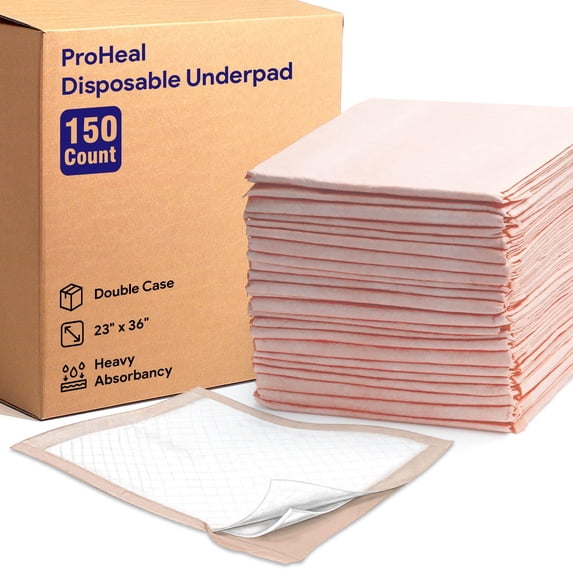 Proheal Disposable Heavy Absorbent Underpads (150 Pack) 23" x 36" - Incontinence Chux Bed Pads