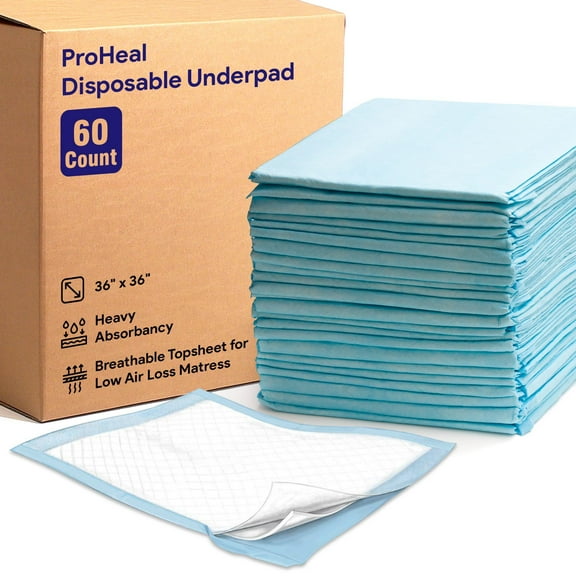 Proheal Disposable Heavy Absorbent Underpads (60 Pack) 30" x 36" - Incontinence Chux Bed Pads