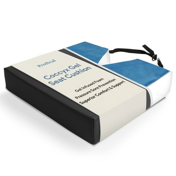 Proheal Gel Coccyx Wheelchair Seat Cushion - 22" x 18" x 3" - Coccyx Cut Out Gel Infused High Density and Resilient Foam for Tailbone Pressure and Pain Relief