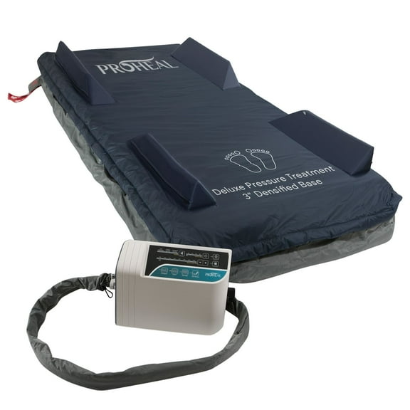 Proheal Low Air Loss Alternating Pressure Air Mattress with 3" Foam Base, Pump, Digital Alarm, & Raised Rails - Stages I-IV - 36” x 80” x 8/11"