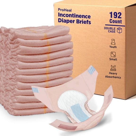 Proheal Small Youth Disposable Diaper Briefs (192 Count) Heavy Absorbency for Overnight Incontinence Moisture and Odor Lock