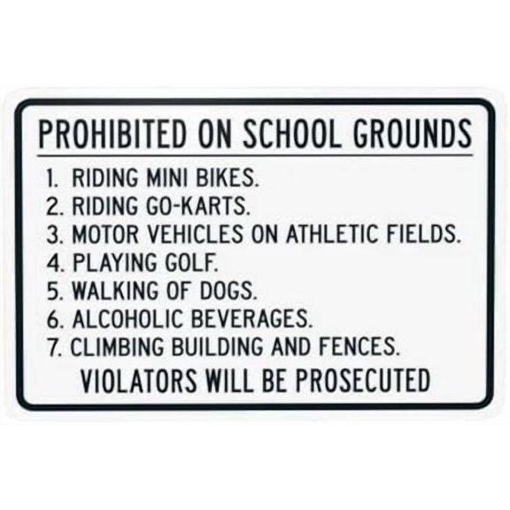 Prohibited On School Grounds Warning Sign, School Property Security Metal Signs for Home Busines Outdoor Indoor Road Yard Garage Street Wall Caution Decor 12 x 8 Inch