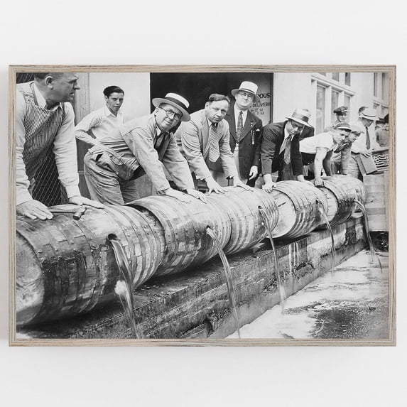 Prohibition Beer Barrels Black White Poster UNFRAMED PAPER POSTER, Home Decor