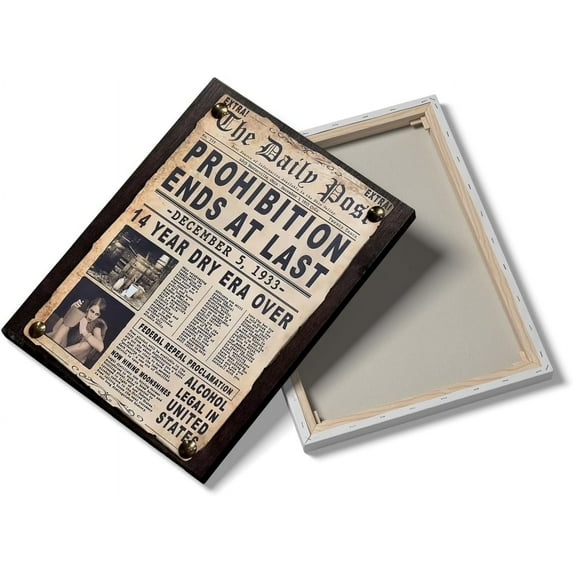 Prohibition Era Sign - Rustic Man Cave Sign - Beer Liqour Poster - Old Newspaper Sign - Vintage News Paper (12X16inch Framed)