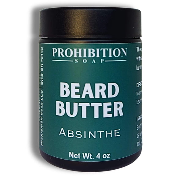 Prohibition Soap BEARD BUTTER | Absinthe | Conditioning, Hydrating Beard Cream With Organic Golden Jojoba Oil and Argan Oil, for All Beard Types, 4 Ounce