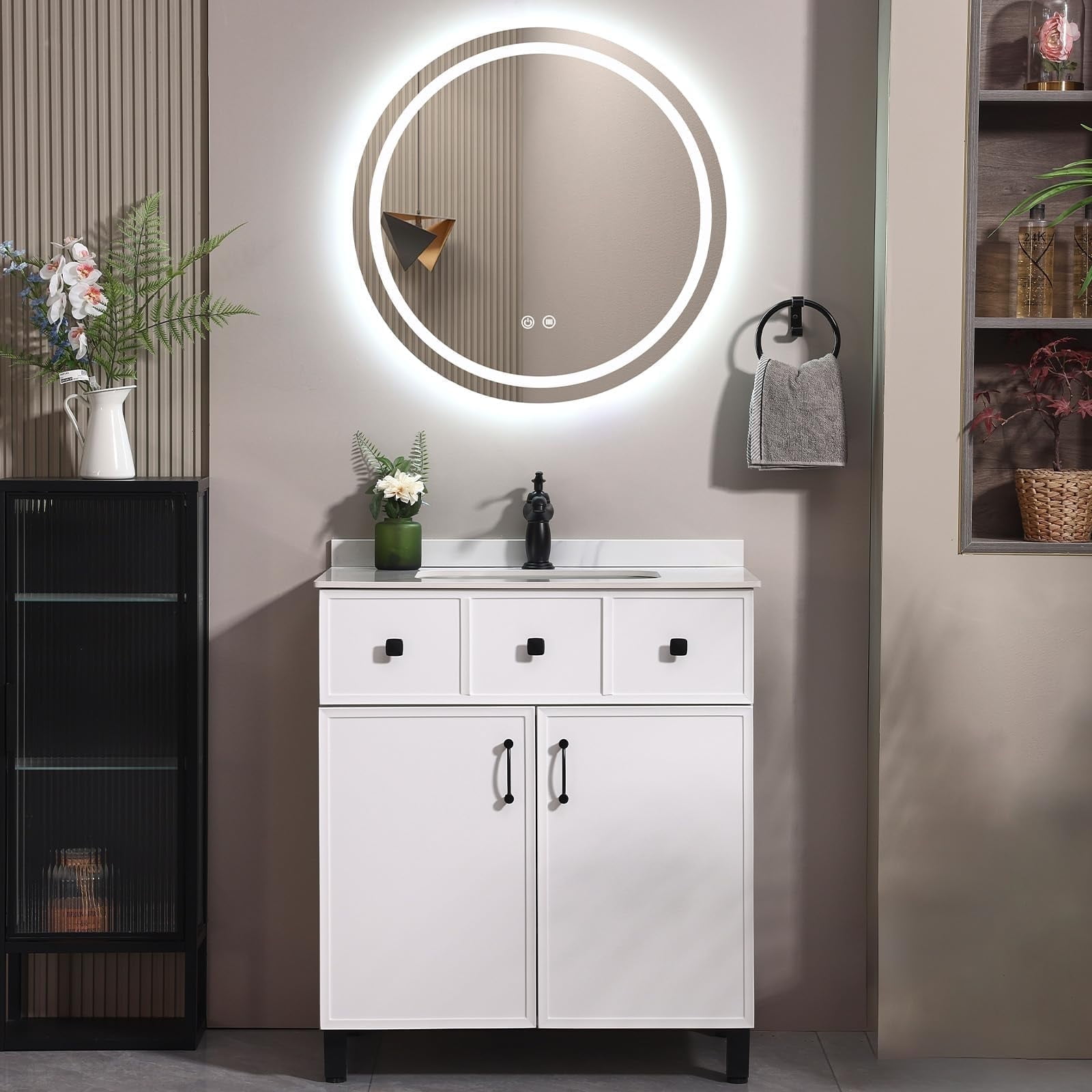 PROHIKER 29.1" Bathroom Vanity with Sink and Mirror, Modern Bathroom Vanity Cabinet with Smart ...