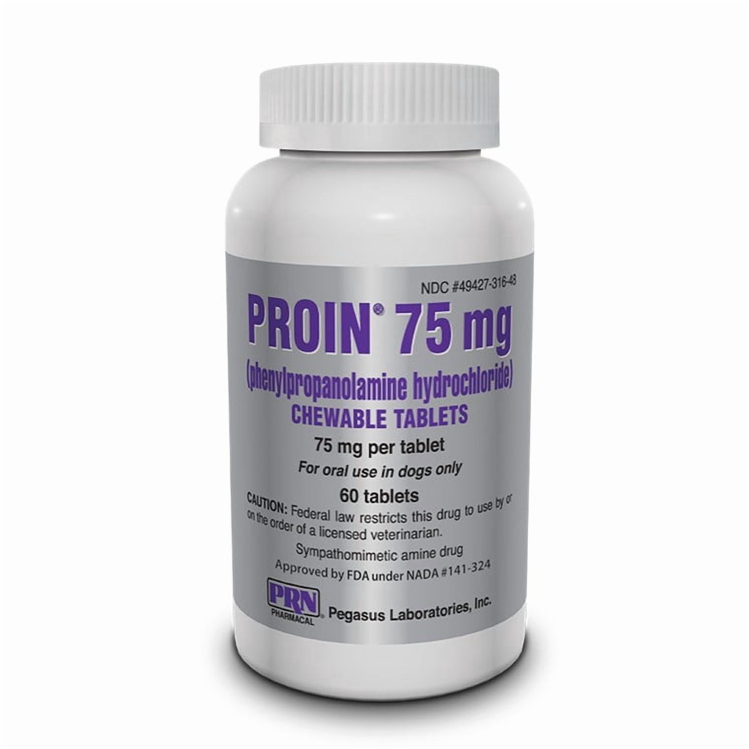 Proin (Phenylpropanolamine Hydrochloride) Chewable Tablets, 75MG