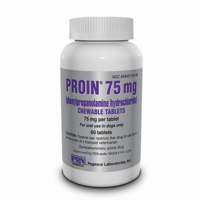 Proin (Phenylpropanolamine Hydrochloride) Chewable Tablets, 75MG