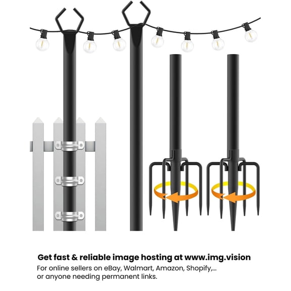 Proium 10Ft Outdoor String Light Poles 2-Pack, Heavy Duty Metal Stand with Fence Brackets for Hanging Patio Deck Backyard Garden Lights, Rustproof & Weatherproof