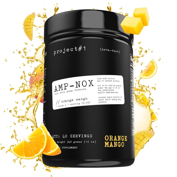 Project 1 Nutrition AMP-NOX Pre-Workout & Protein Powder, Orange Mango Flavor, 40 Servings