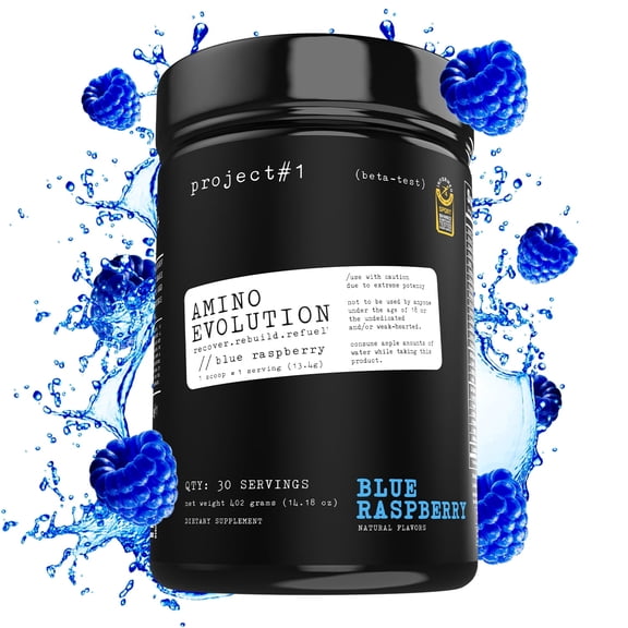 Project 1 Nutrition Amino Evolution Blue Raspberry Flavored Supplement 30 Servings
