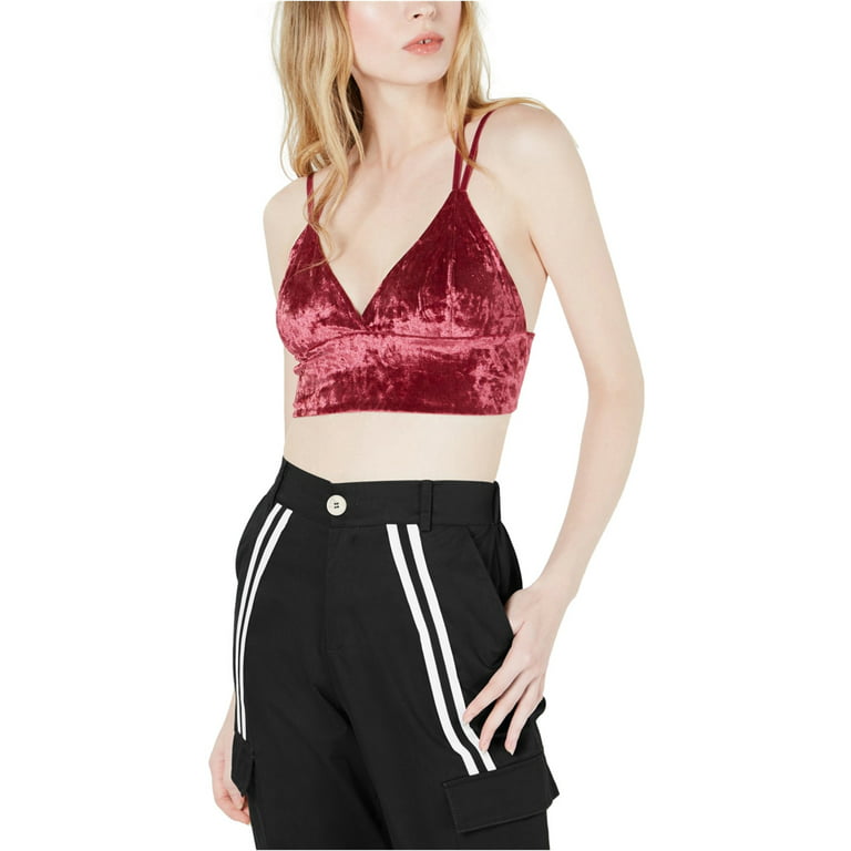 Project 28 NYC Women's Strappy Crushed-Velvet Bralette (Wine, Large) 