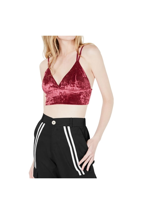 Project 28 Womens Crushed Velvet Bralette, Pink, Large