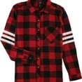 thumbnail image 1 of Project 28 Womens 3 stripe Varsity Plaid Button Up Shirt, Red, Medium, 1 of 1