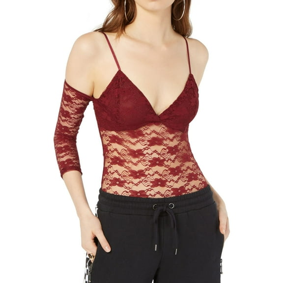 Project 28 Womens Cold Shoulder Bodysuit Jumpsuit, Red, Large