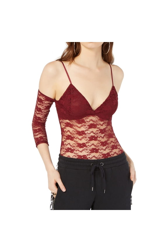 Project 28 Womens Cold Shoulder Bodysuit Jumpsuit, Red, Large