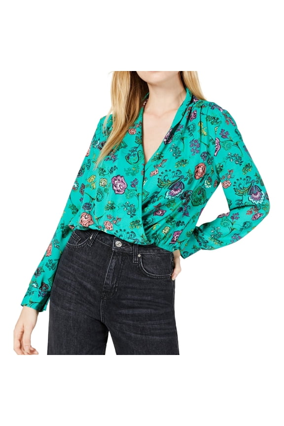 Project 28 Womens Faux Wrap Knit Blouse, Green, Large