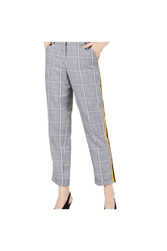 Project 28 Womens Mensware Plaid Casual Trouser Pants, Black, Medium