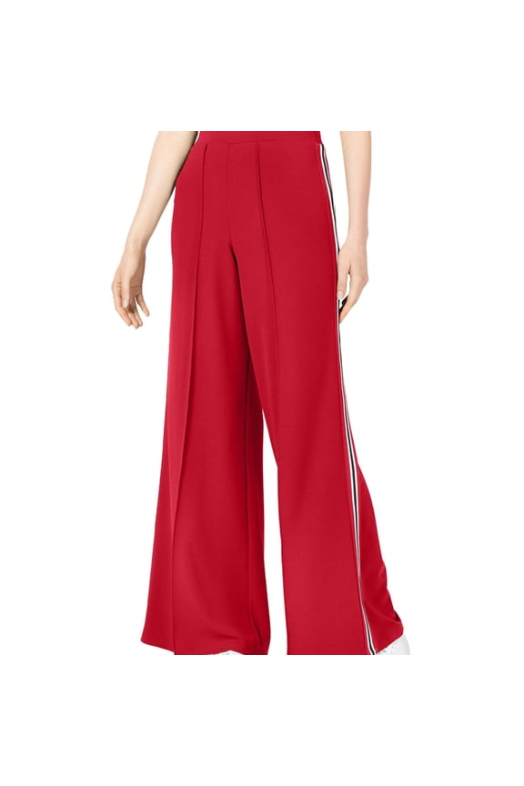 Project 28 Womens Pleated Front Casual Wide Leg Pants, Red, Large