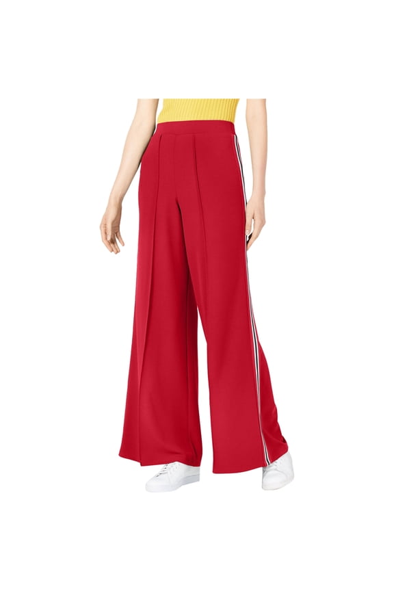 Project 28 Womens Pleated Front Casual Wide Leg Pants, Red, Large