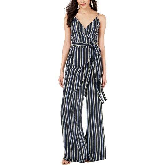House Of Polly Striped Faux Wrap Jumpsuit Navystripe S