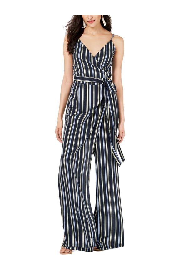 House Of Polly Striped Faux Wrap Jumpsuit Navystripe S