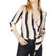 thumbnail image 1 of Project 28 Womens Striped Wrap Blouse, Blue, Large, 1 of 3