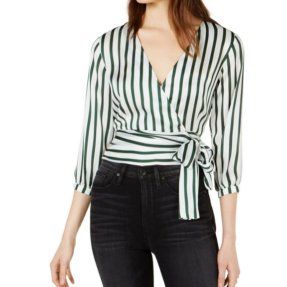 Project 28 Womens Striped Wrap Blouse, Green, Small