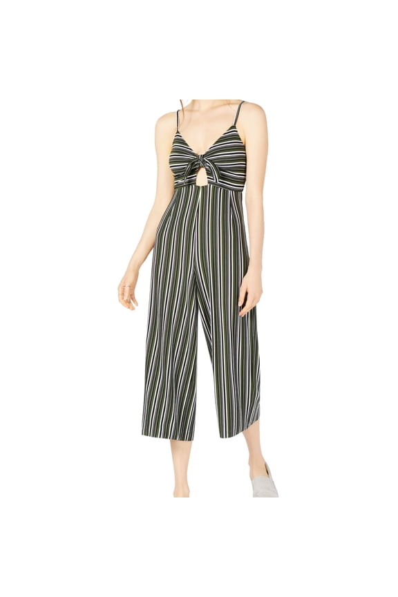 Project 28 Womens Tie Front Striped Jumpsuit, Green, Medium
