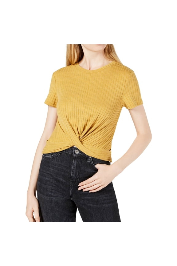 Project 28 Womens Twist-Front Crop Top Blouse, Yellow, Medium