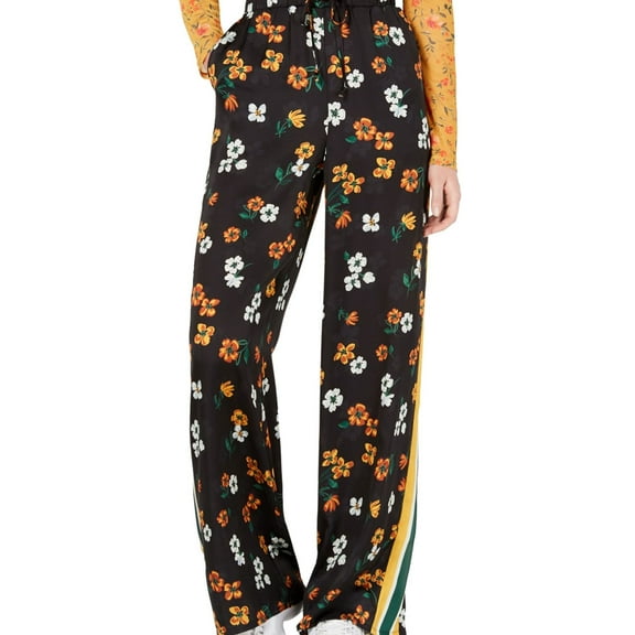 Project 28 Womens Varsity Stripe Casual Wide Leg Pants, Black, Small