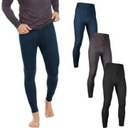Project Better Place Men's Mid-Weight Wicking Long Johns Thermal Underwear Pant | Fleece Lined Base Layer Bottoms- 3 Pack