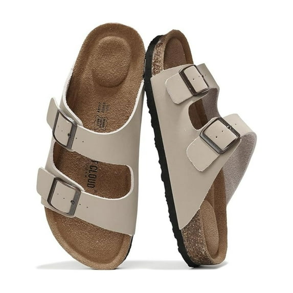 Project Cloud 100% Genuine Leather Cork Footbed Womens Sandals, Slippers for Women (Venita)