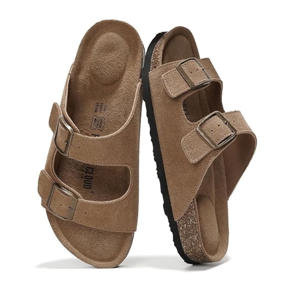 Project Cloud 100% Genuine Leather Cork Footbed Womens Sandals, Slippers for Women (Venita)