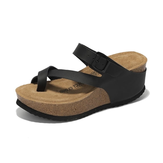 Project Cloud 100% Genuine Leather Platform Sandals Women - Memory Foam Womens Sandals & Slippers Beach Essentials - Wedge sandals for Women with Straps - Gifts for Women (Mojito, Black, 12)