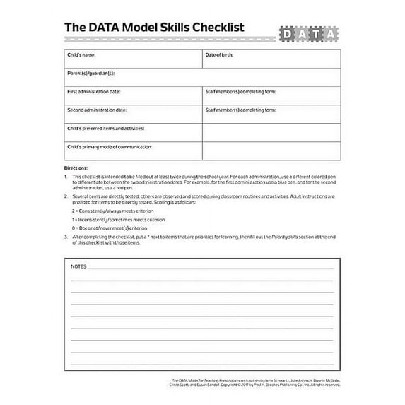 Project DATA Skills Checklist Forms (Paperback)