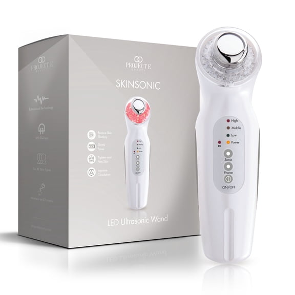 Project E Beauty SkinSonic LED Ultrasonic Wand | LED Light Therapy | Vibration Therapy | Collagen Boost | Anti-Aging | Anti-Ance | Anti-Blemish