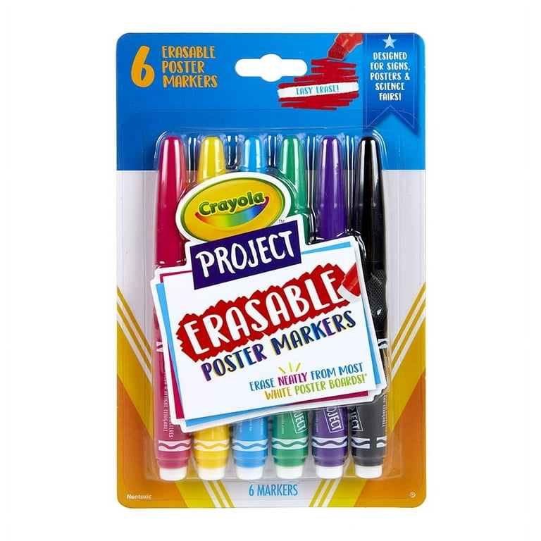 Crayola Project Erasable Poster Markers - Chisel Marker Point Style - Red, Yellow, Green, Blue, Purple, Black - 6 / Pack Crayola Project Erasable Poster Markers - Chisel Marker Point Style - Red, Yellow, Green, Blue, Purple, Black - 6 / Pack